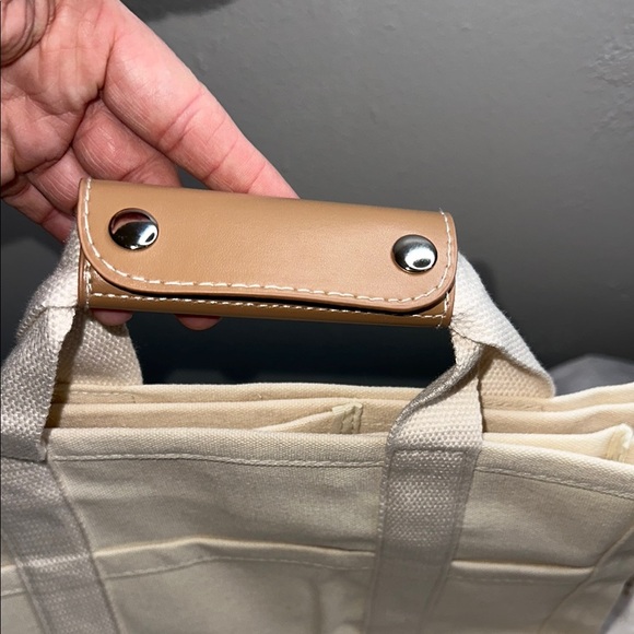 Cream Canvas Tote Bag with Tan Accents - Picture 2 of 9